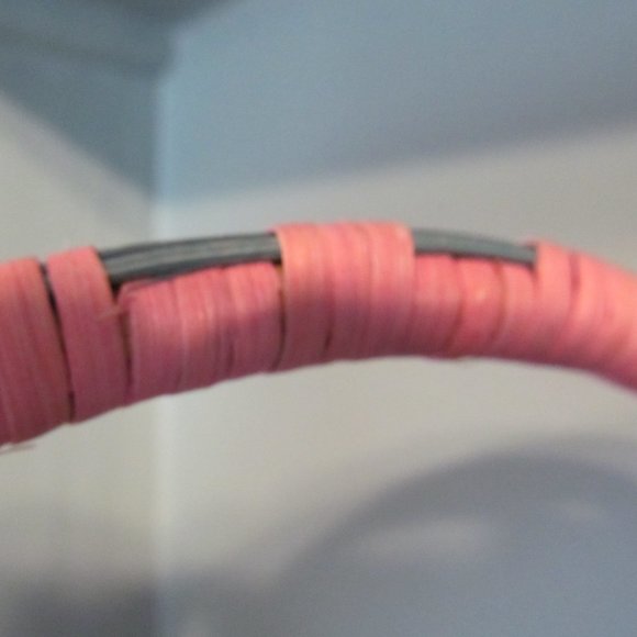 Vintage NWT 80s Dudley's Basket ~ Rattan Woven Wicker w/ Handle ~ Green & Pink - Picture 4 of 14